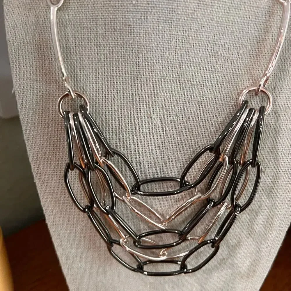 New Premier Designs Simplicity Silver & Black Multi Strand Necklace #PDNK1